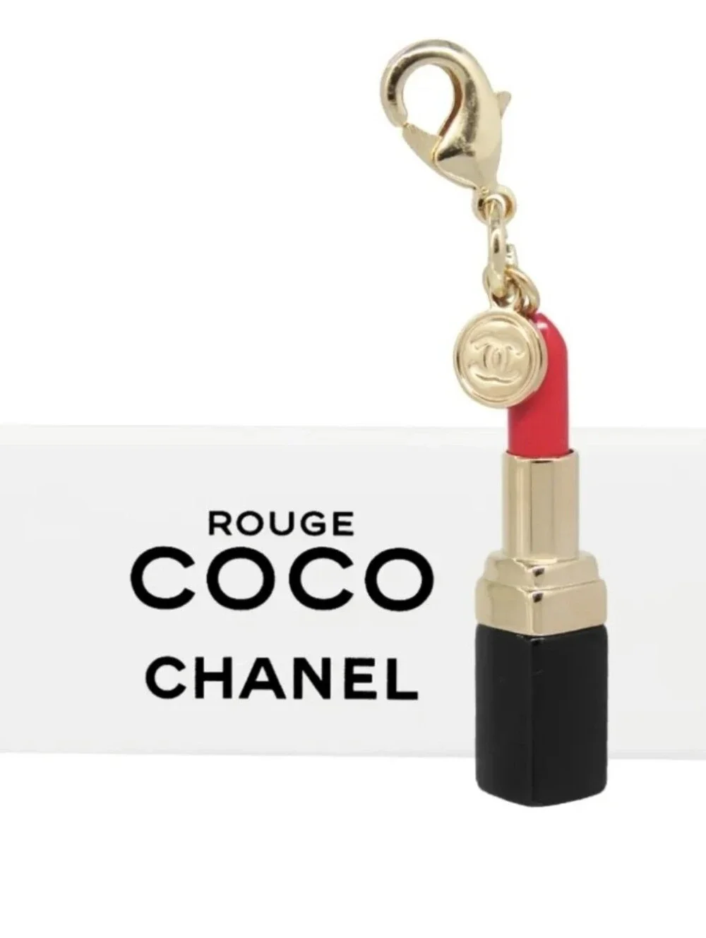 CHANEL Lipstick Mini Charm Keyring in Red, Black & Gold